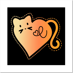 Heart Cat Monogram C in Orange Posters and Art